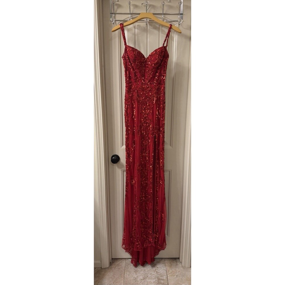Sherri Hill Dress Women’s Red Sequin Formal Long Floor Length Gown Size 2
